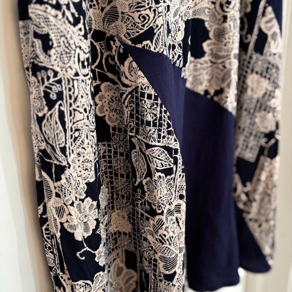 Neeru Kumar Navy & Ivory Patchwork Floral Dress Size Medium - Picture 4 of 10